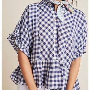 Anthropologie Flounced Gingham Blouse